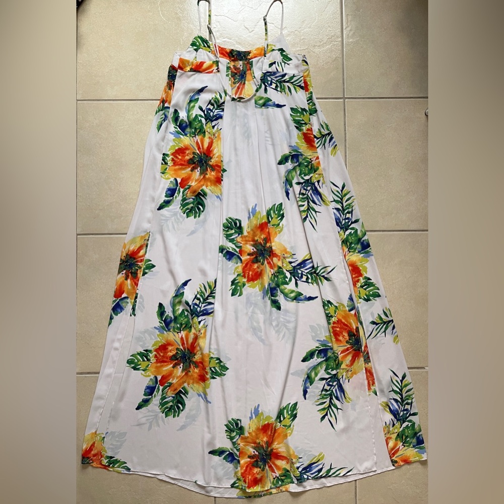 ARK & CO FULL LENGTH SPAGHETTI STRAP MULTI-FLORAL PRINT MAXI DRESS SIZE, L Beach - Picture 11 of 16